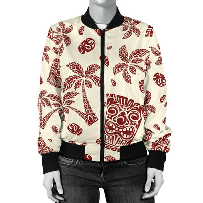 Hawaiian Polynesian Tribal Tiki Pattern Women Casual Bomber Jacket