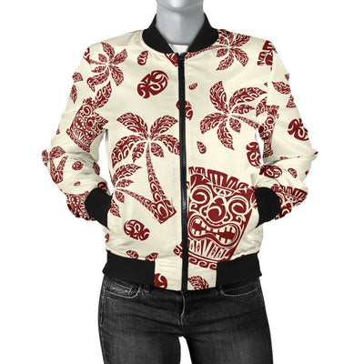 Hawaiian Polynesian Tribal Tiki Pattern Women Casual Bomber Jacket