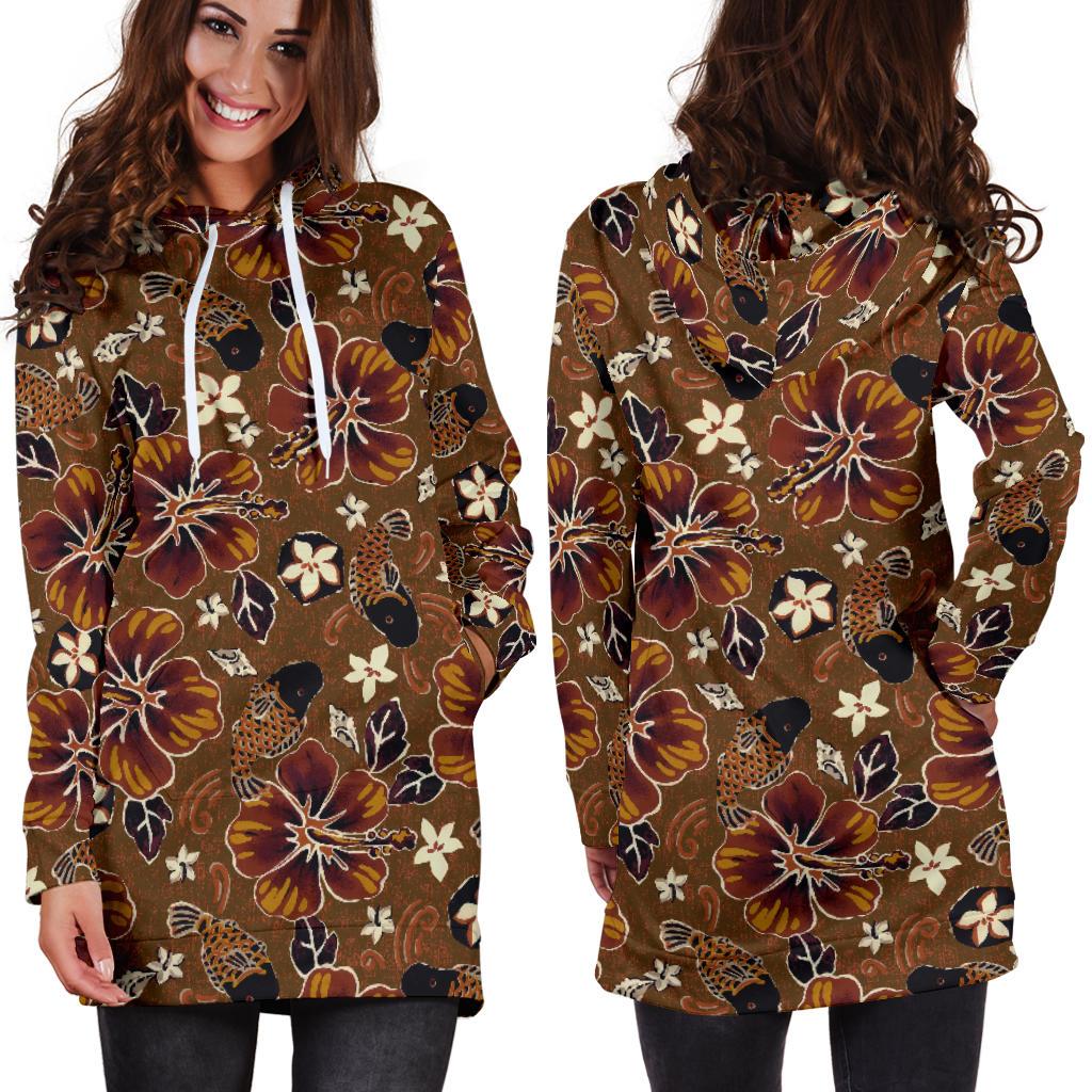 Hawaiian Themed Pattern Print Design H01 Women Hoodie Dress