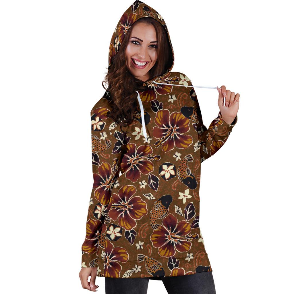 Hawaiian Themed Pattern Print Design H01 Women Hoodie Dress