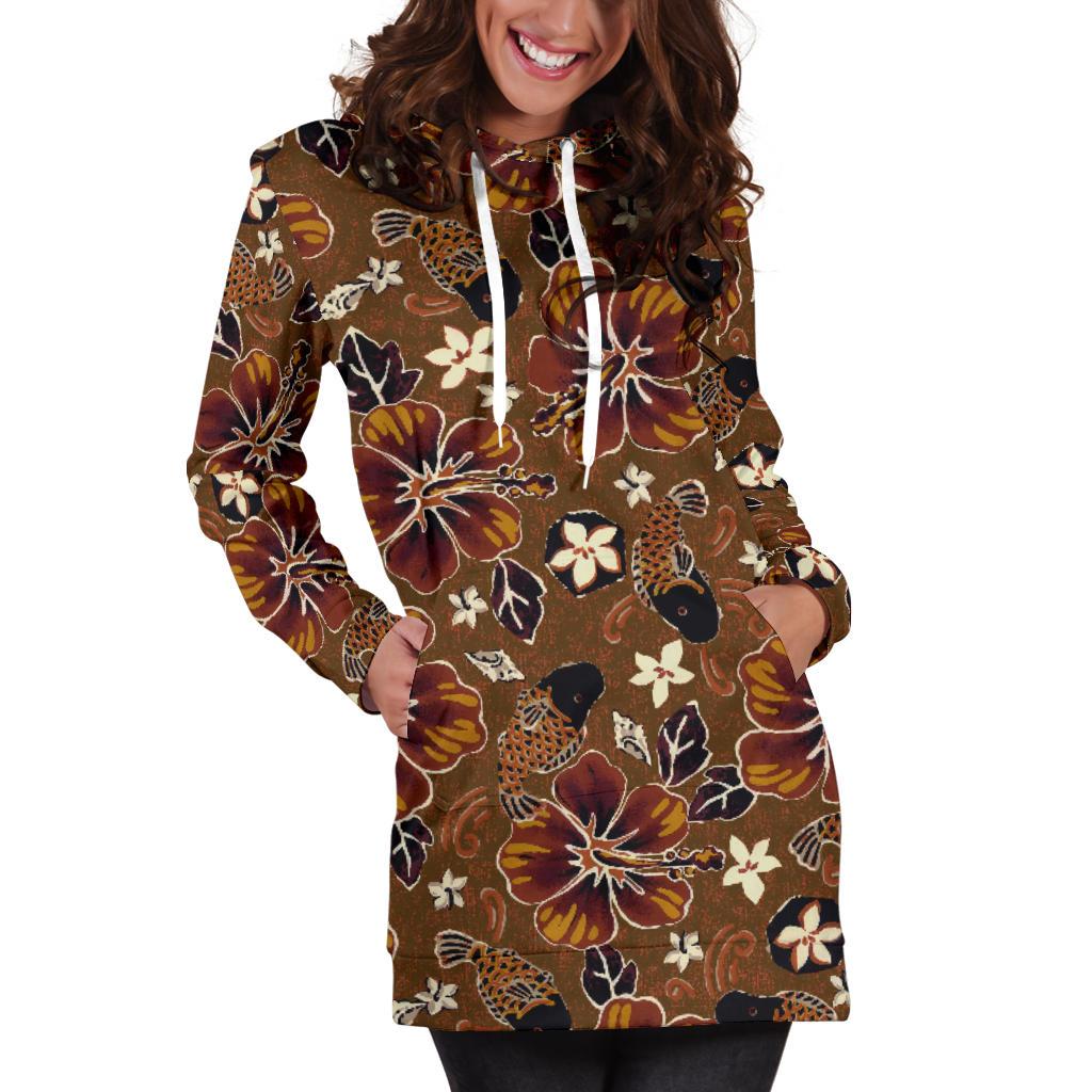Hawaiian Themed Pattern Print Design H01 Women Hoodie Dress