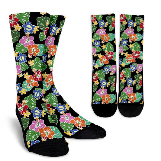 Hawaiian Themed Pattern Print Design H010 Crew Socks-JORJUNE.COM