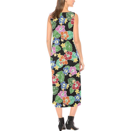 Hawaiian Themed Pattern Print Design H010 Sleeveless Open Fork Long Dress