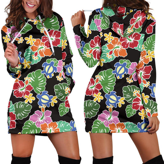 Hawaiian Themed Pattern Print Design H010 Women Hoodie Dress