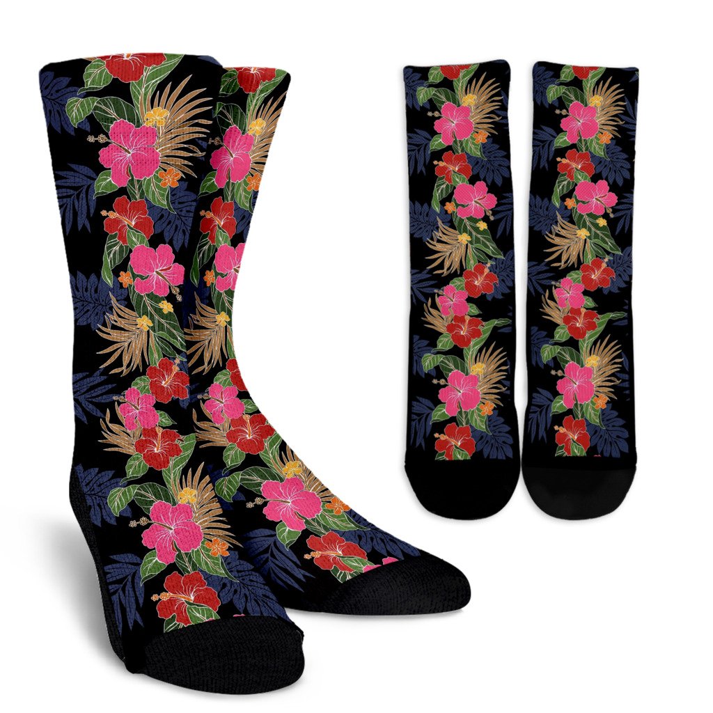 Hawaiian Themed Pattern Print Design H011 Crew Socks-JORJUNE.COM