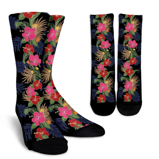 Hawaiian Themed Pattern Print Design H011 Crew Socks-JORJUNE.COM