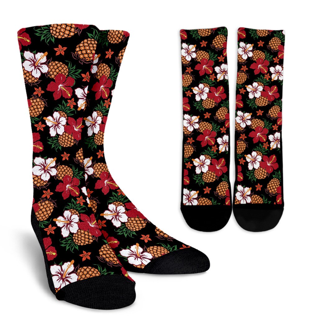 Hawaiian Themed Pattern Print Design H013 Crew Socks-JORJUNE.COM