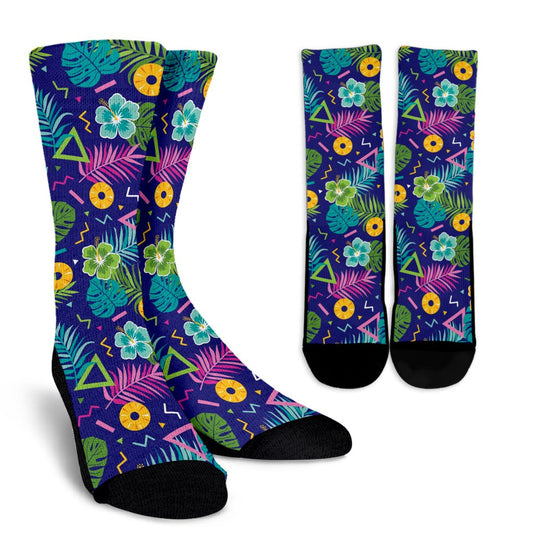 Hawaiian Themed Pattern Print Design H014 Crew Socks-JORJUNE.COM