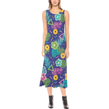 Hawaiian Themed Pattern Print Design H014 Sleeveless Open Fork Long Dress