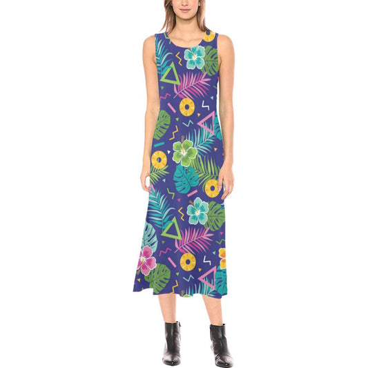 Hawaiian Themed Pattern Print Design H014 Sleeveless Open Fork Long Dress