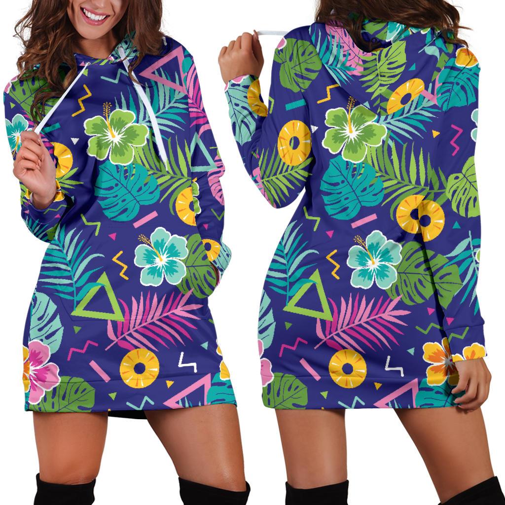 Hawaiian Themed Pattern Print Design H014 Women Hoodie Dress