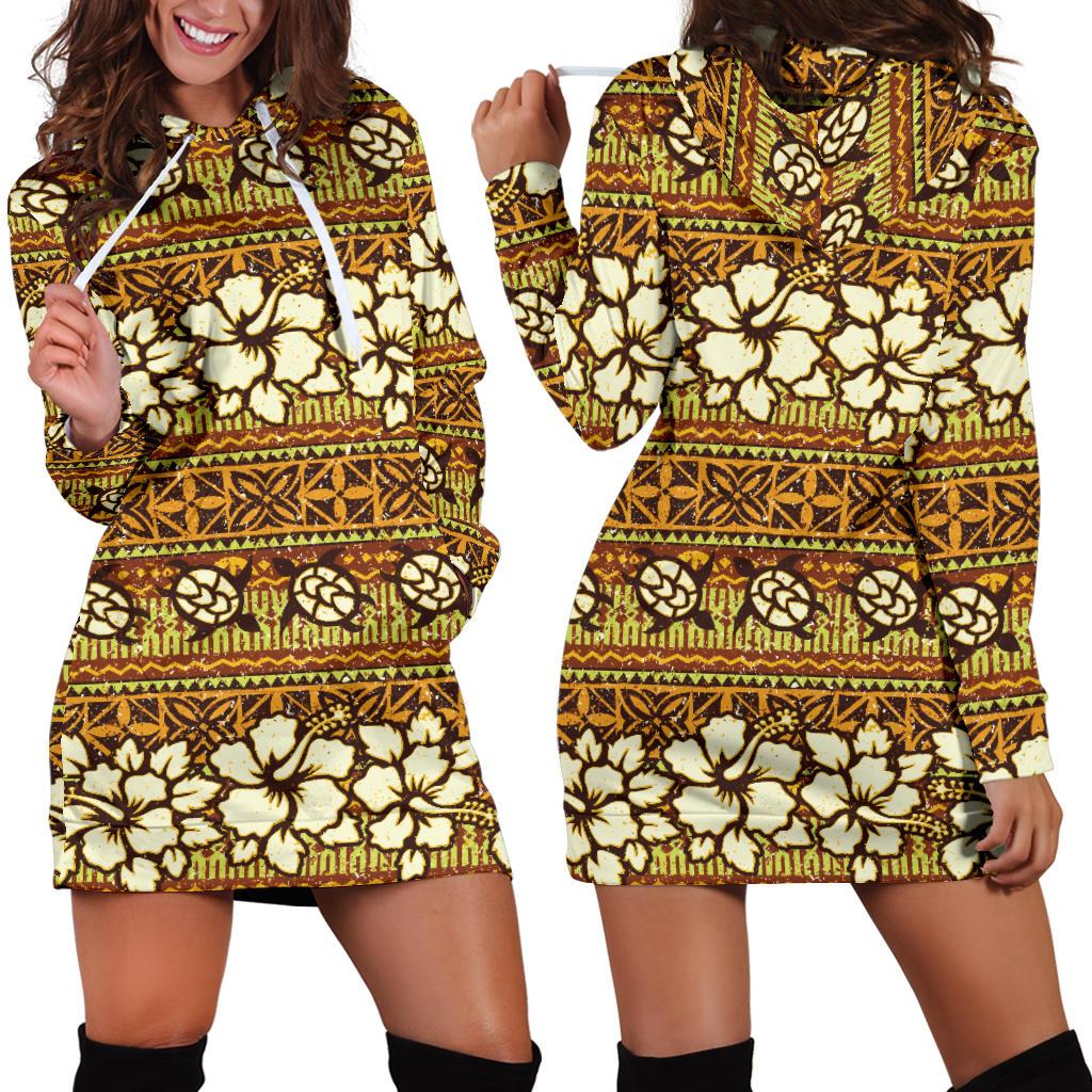 Hawaiian Themed Pattern Print Design H015 Women Hoodie Dress