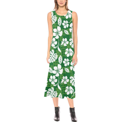 Hawaiian Themed Pattern Print Design H016 Sleeveless Open Fork Long Dress
