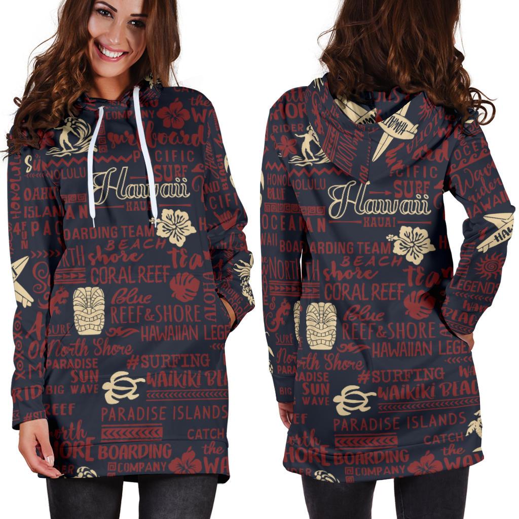 Hawaiian Themed Pattern Print Design H017 Women Hoodie Dress
