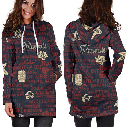 Hawaiian Themed Pattern Print Design H017 Women Hoodie Dress