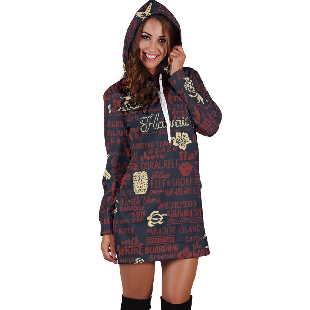 Hawaiian Themed Pattern Print Design H017 Women Hoodie Dress