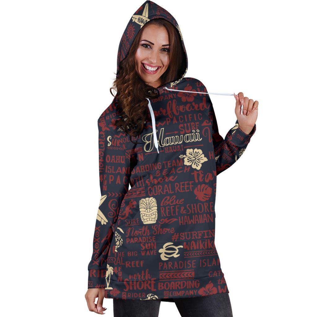 Hawaiian Themed Pattern Print Design H017 Women Hoodie Dress