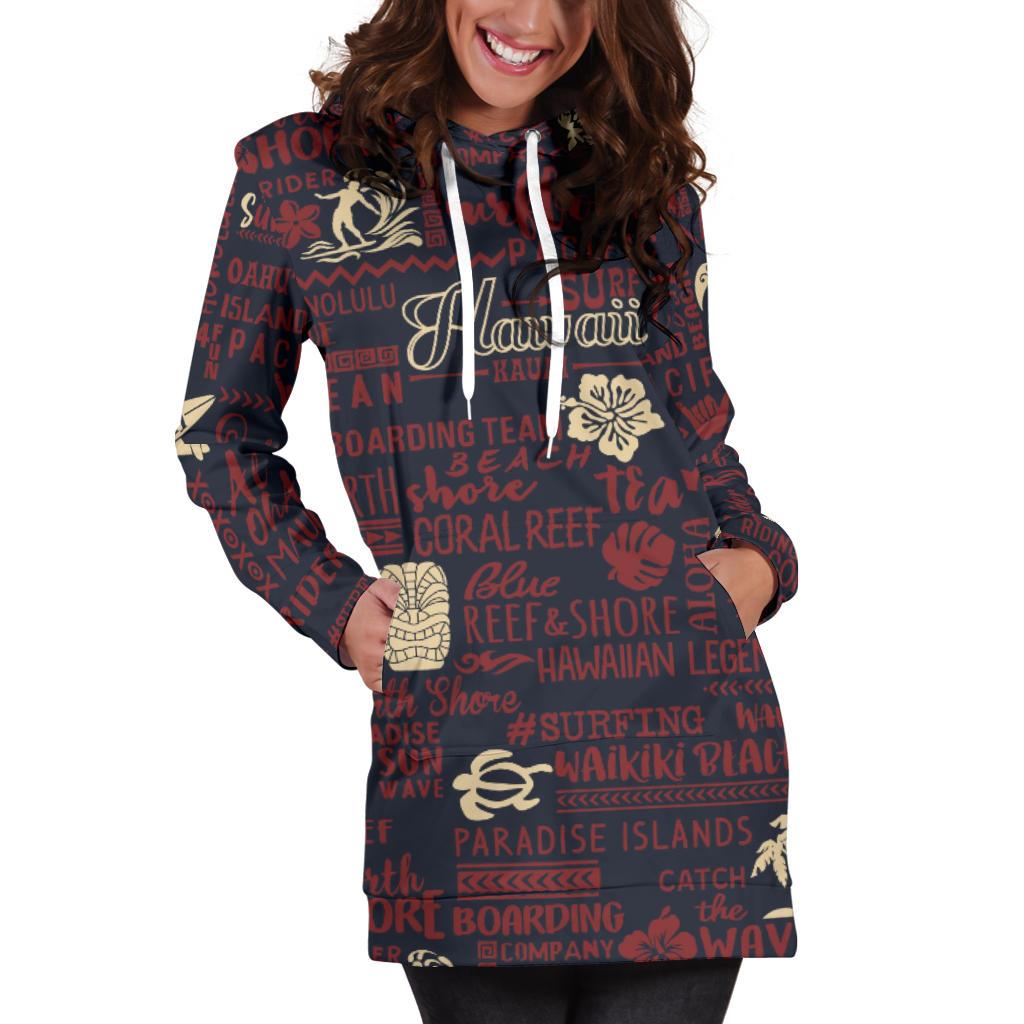 Hawaiian Themed Pattern Print Design H017 Women Hoodie Dress