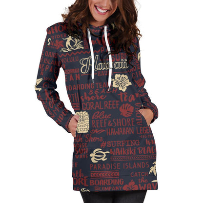Hawaiian Themed Pattern Print Design H017 Women Hoodie Dress