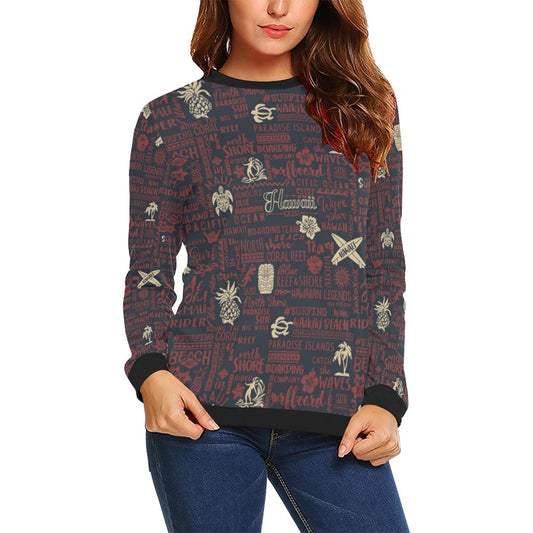 Hawaiian Themed Pattern Print Design H017 Women Long Sleeve Sweatshirt-JorJune