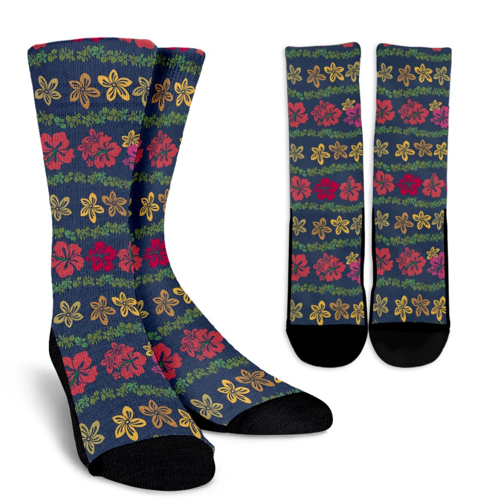 Hawaiian Themed Pattern Print Design H018 Crew Socks-JORJUNE.COM