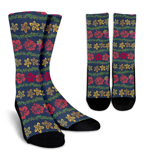 Hawaiian Themed Pattern Print Design H018 Crew Socks-JORJUNE.COM
