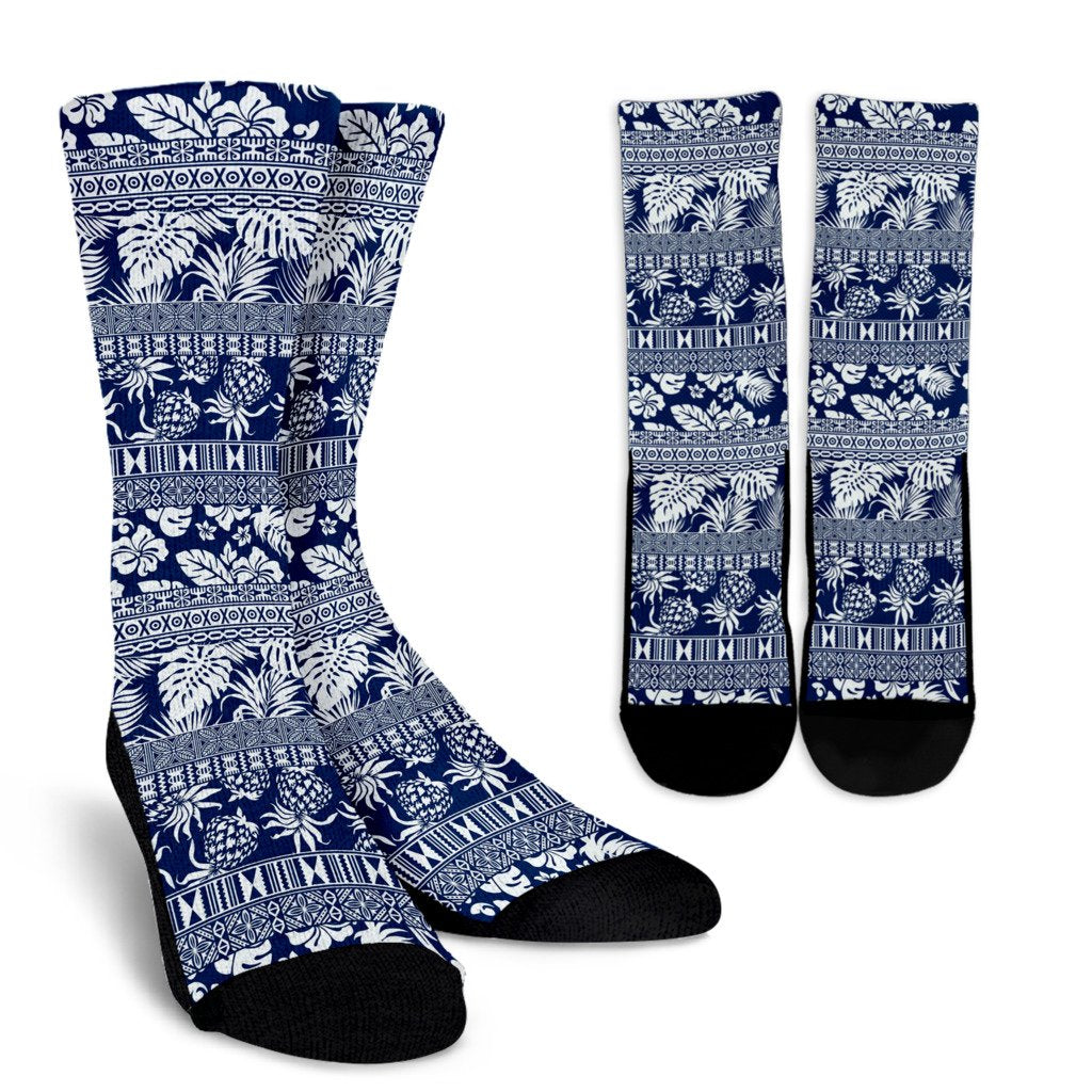 Hawaiian Themed Pattern Print Design H020 Crew Socks-JORJUNE.COM