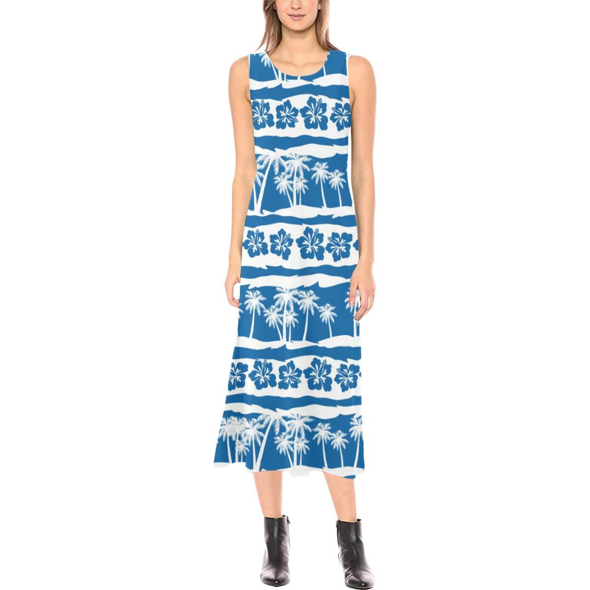Hawaiian Themed Pattern Print Design H021 Sleeveless Open Fork Long Dress