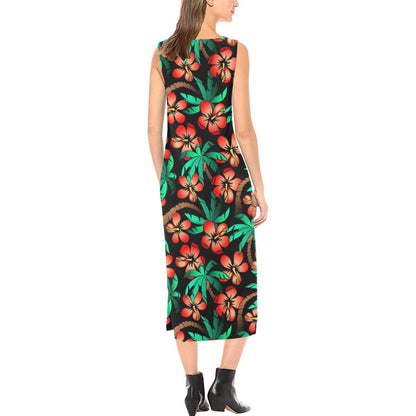 Hawaiian Themed Pattern Print Design H022 Sleeveless Open Fork Long Dress