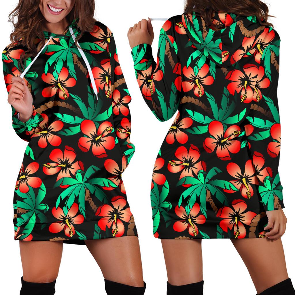 Hawaiian Themed Pattern Print Design H022 Women Hoodie Dress