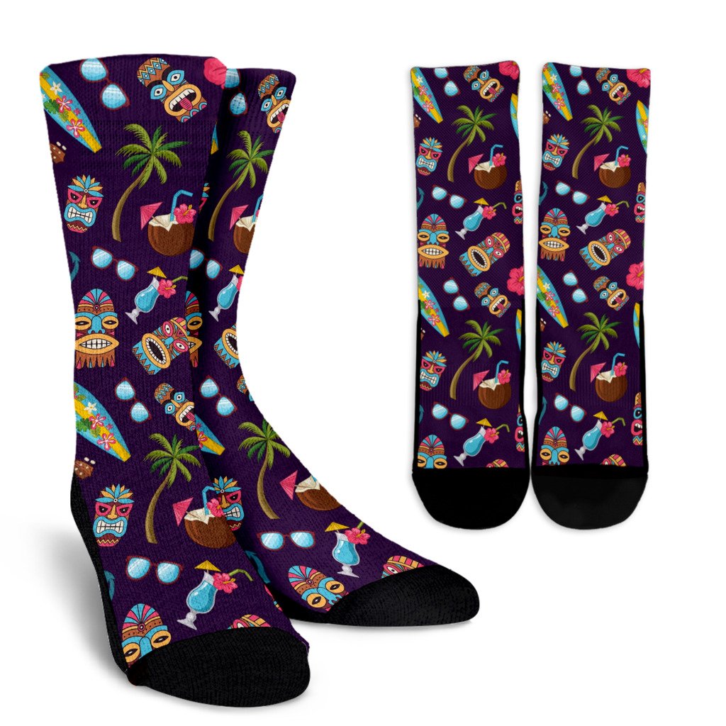 Hawaiian Themed Pattern Print Design H024 Crew Socks-JORJUNE.COM