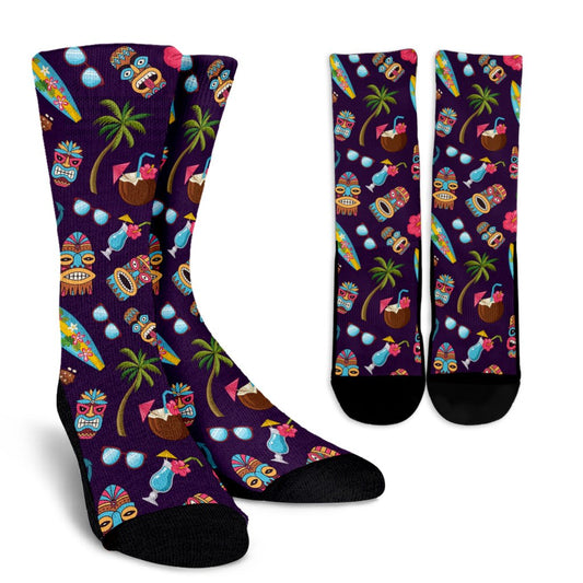 Hawaiian Themed Pattern Print Design H024 Crew Socks-JORJUNE.COM