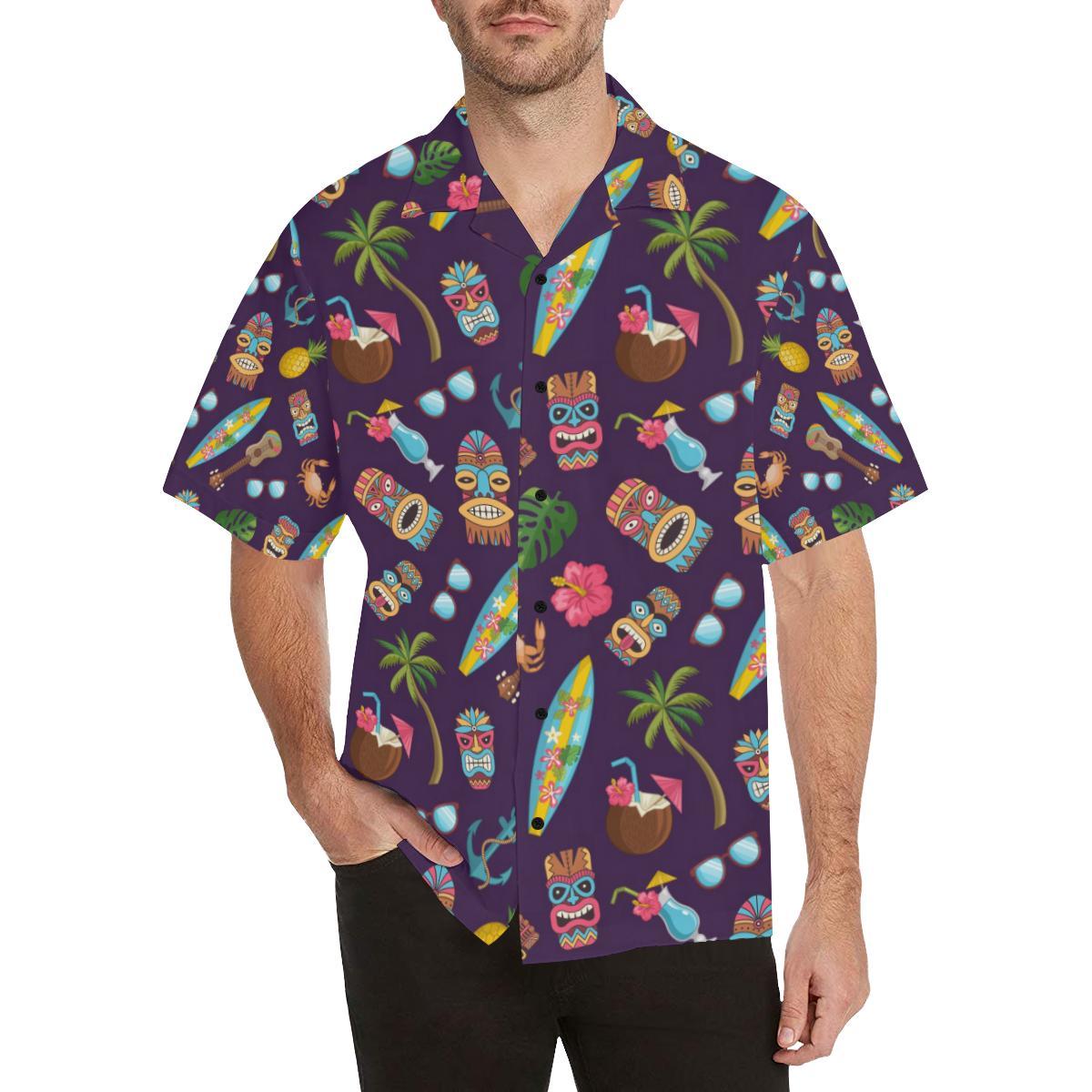Hawaiian Themed Pattern Print Design H024 Men Hawaiian Shirt-JorJune