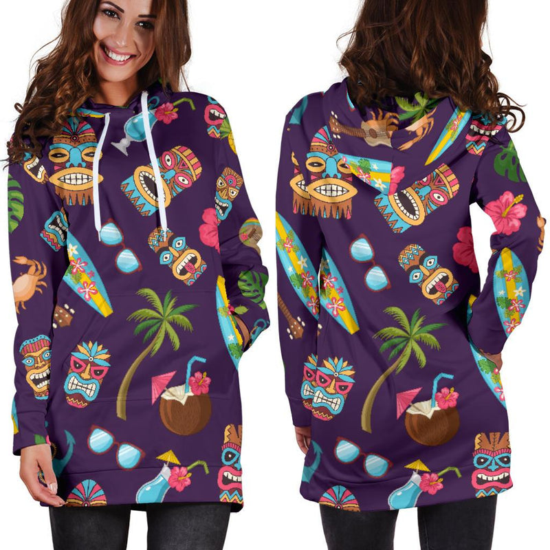 Hawaiian Themed Pattern Print Design H024 Women Hoodie Dress