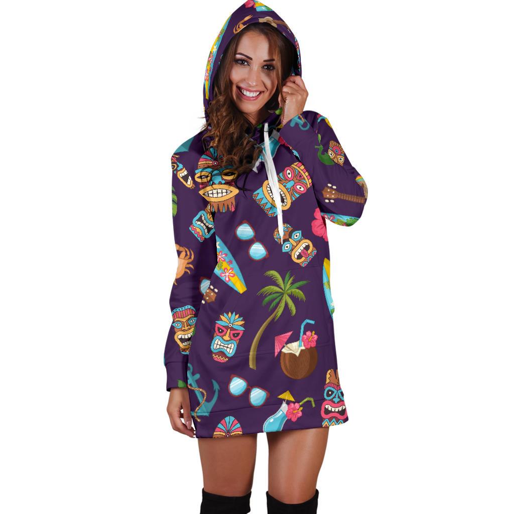 Hawaiian Themed Pattern Print Design H024 Women Hoodie Dress
