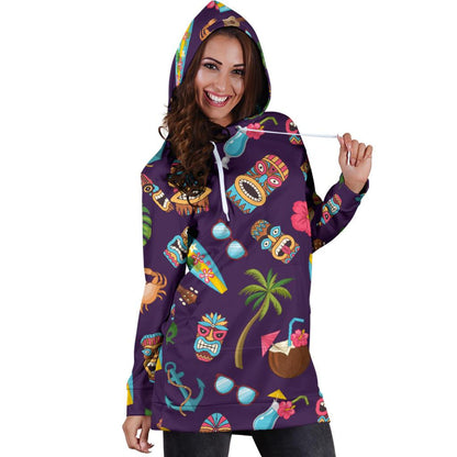 Hawaiian Themed Pattern Print Design H024 Women Hoodie Dress
