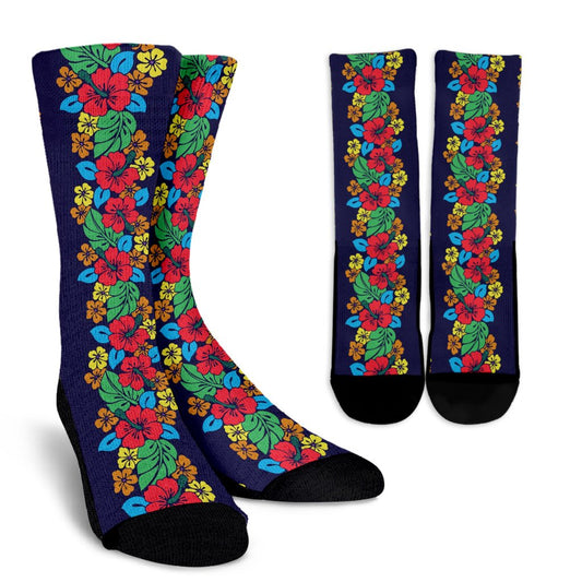 Hawaiian Themed Pattern Print Design H03 Crew Socks-JORJUNE.COM