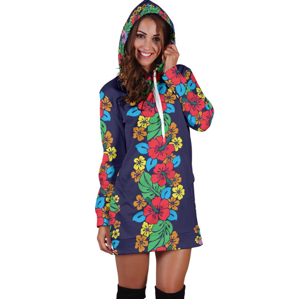 Hawaiian Themed Pattern Print Design H03 Women Hoodie Dress