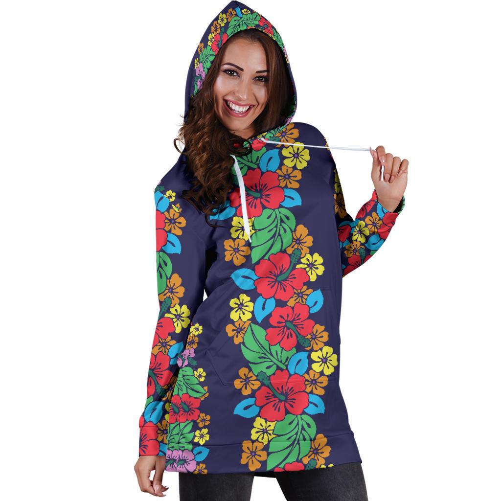 Hawaiian Themed Pattern Print Design H03 Women Hoodie Dress