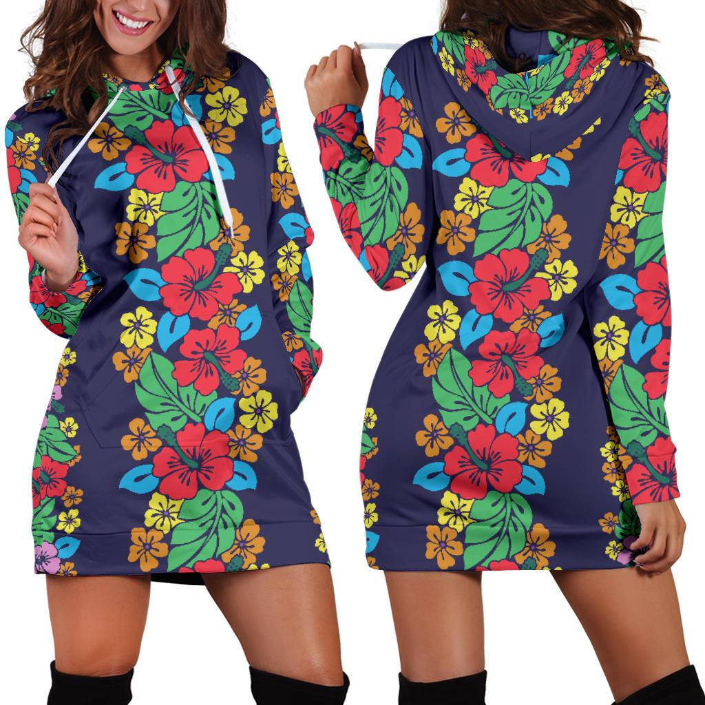 Hawaiian Themed Pattern Print Design H03 Women Hoodie Dress