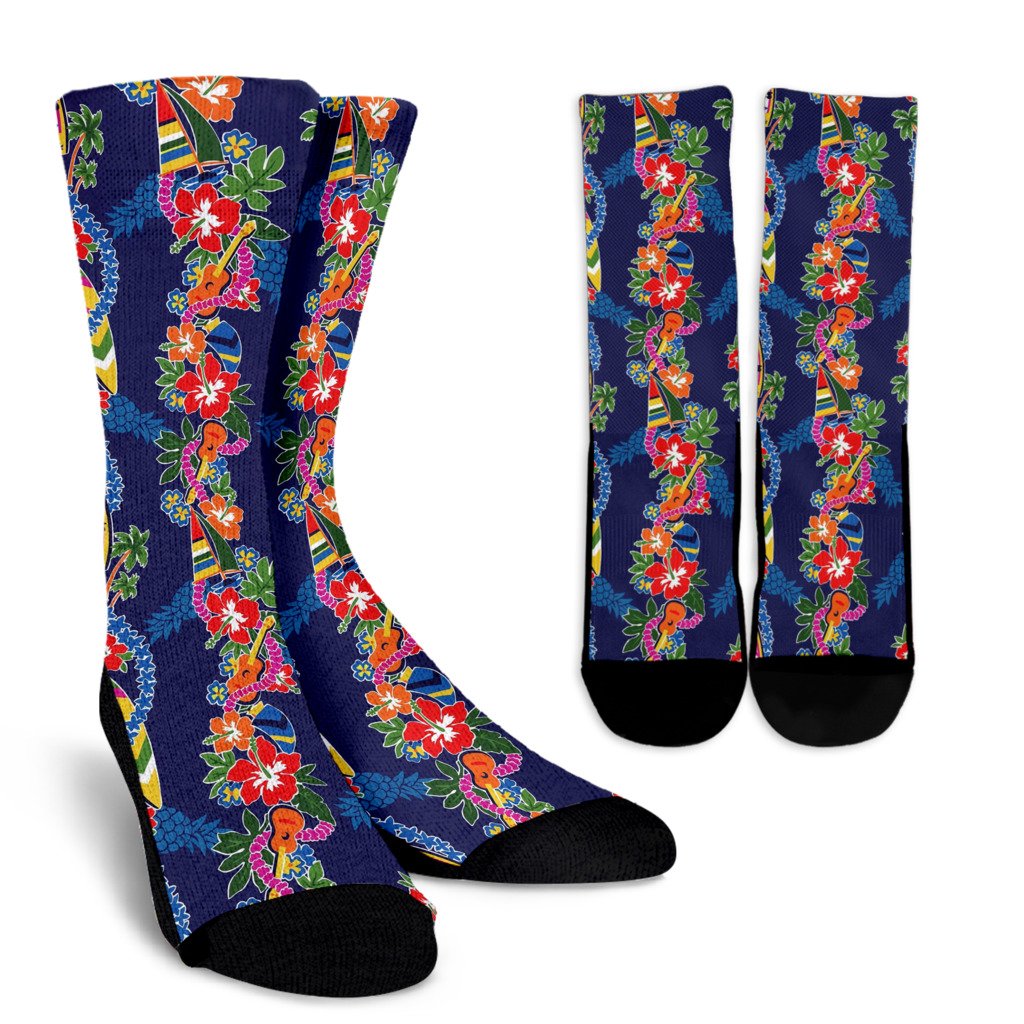 Hawaiian Themed Pattern Print Design H04 Crew Socks-JORJUNE.COM