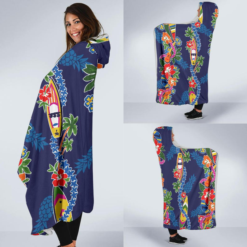 Hawaiian Themed Pattern Print Design H04 Hooded Blanket-JORJUNE.COM