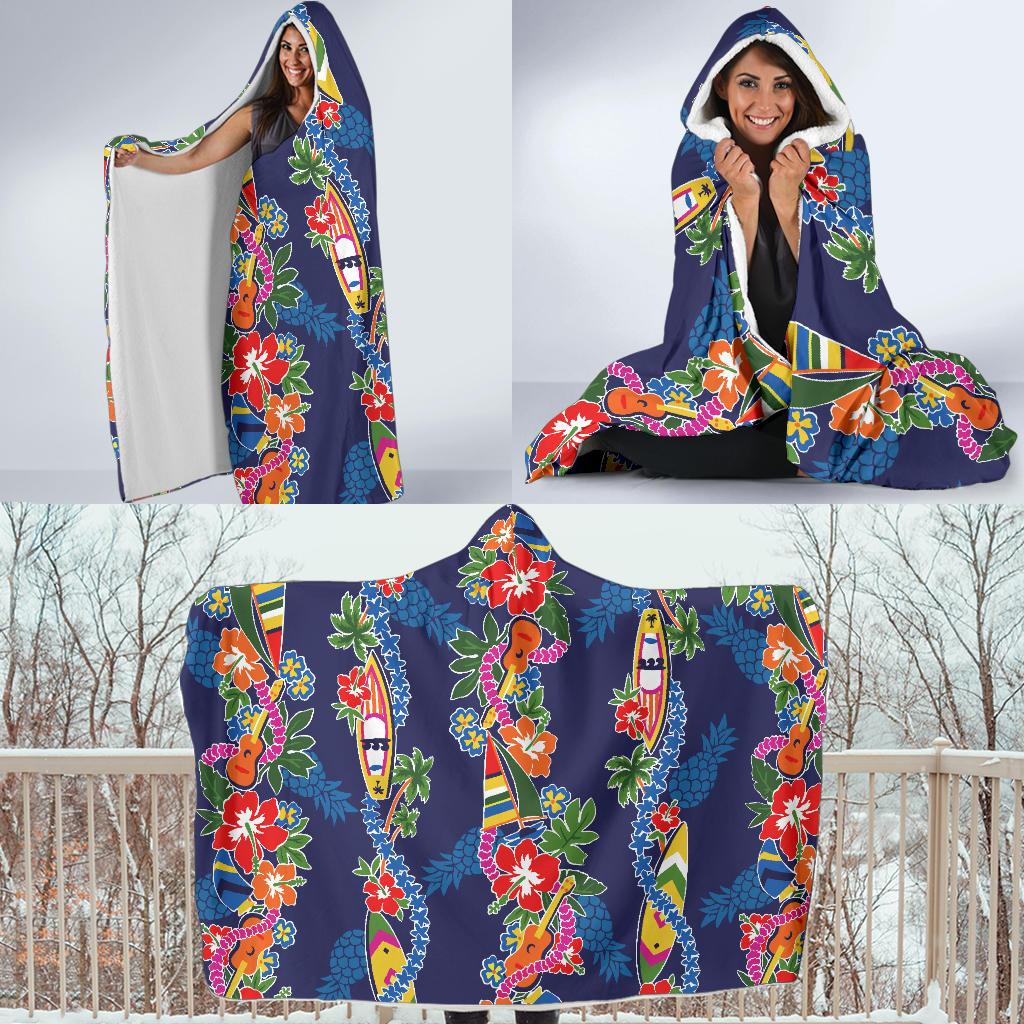 Hawaiian Themed Pattern Print Design H04 Hooded Blanket-JORJUNE.COM