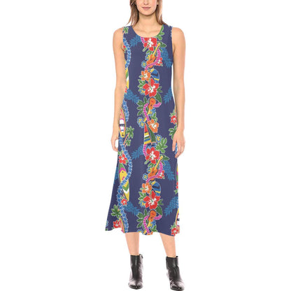 Hawaiian Themed Pattern Print Design H04 Sleeveless Open Fork Long Dress