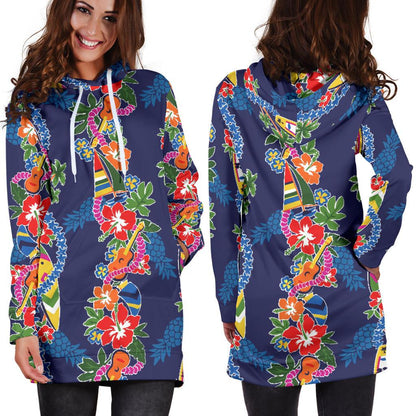 Hawaiian Themed Pattern Print Design H04 Women Hoodie Dress