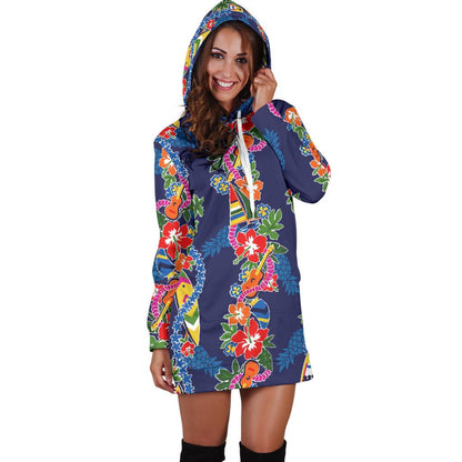 Hawaiian Themed Pattern Print Design H04 Women Hoodie Dress