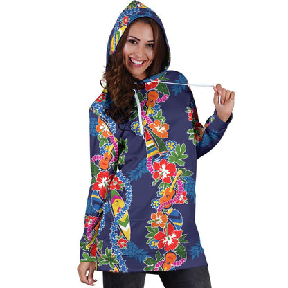 Hawaiian Themed Pattern Print Design H04 Women Hoodie Dress