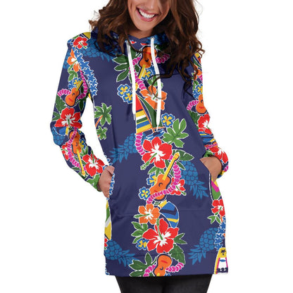 Hawaiian Themed Pattern Print Design H04 Women Hoodie Dress