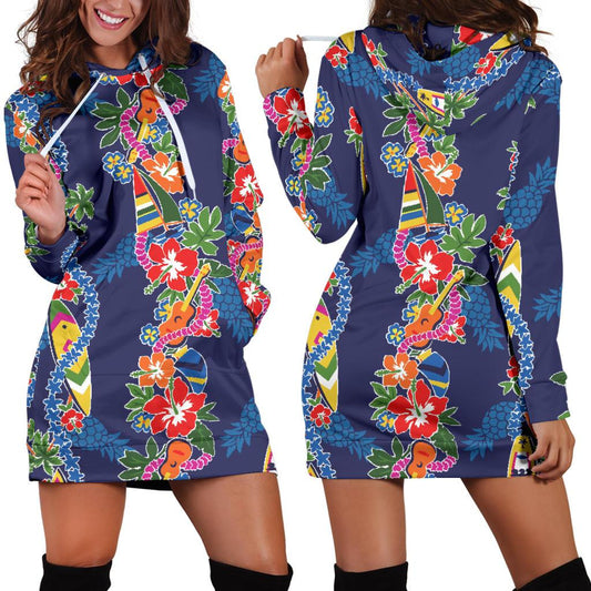 Hawaiian Themed Pattern Print Design H04 Women Hoodie Dress