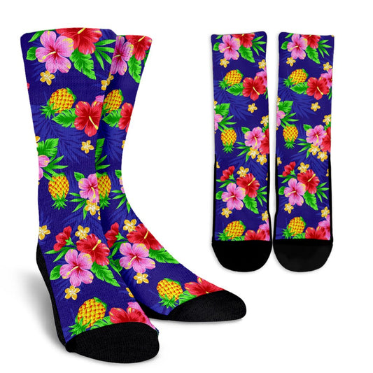Hawaiian Themed Pattern Print Design H05 Crew Socks-JORJUNE.COM